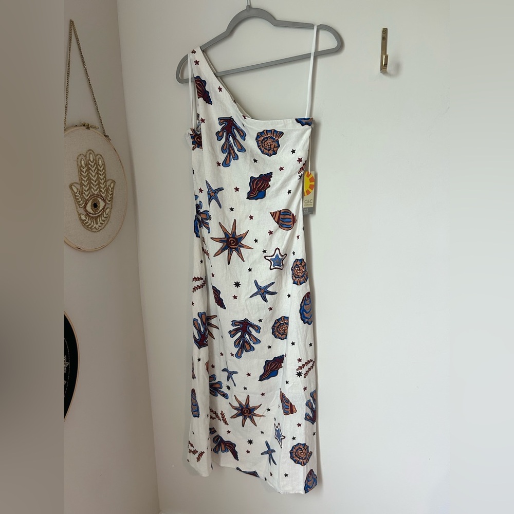 C&C California cream shell printed One-Shoulder maxi Dress